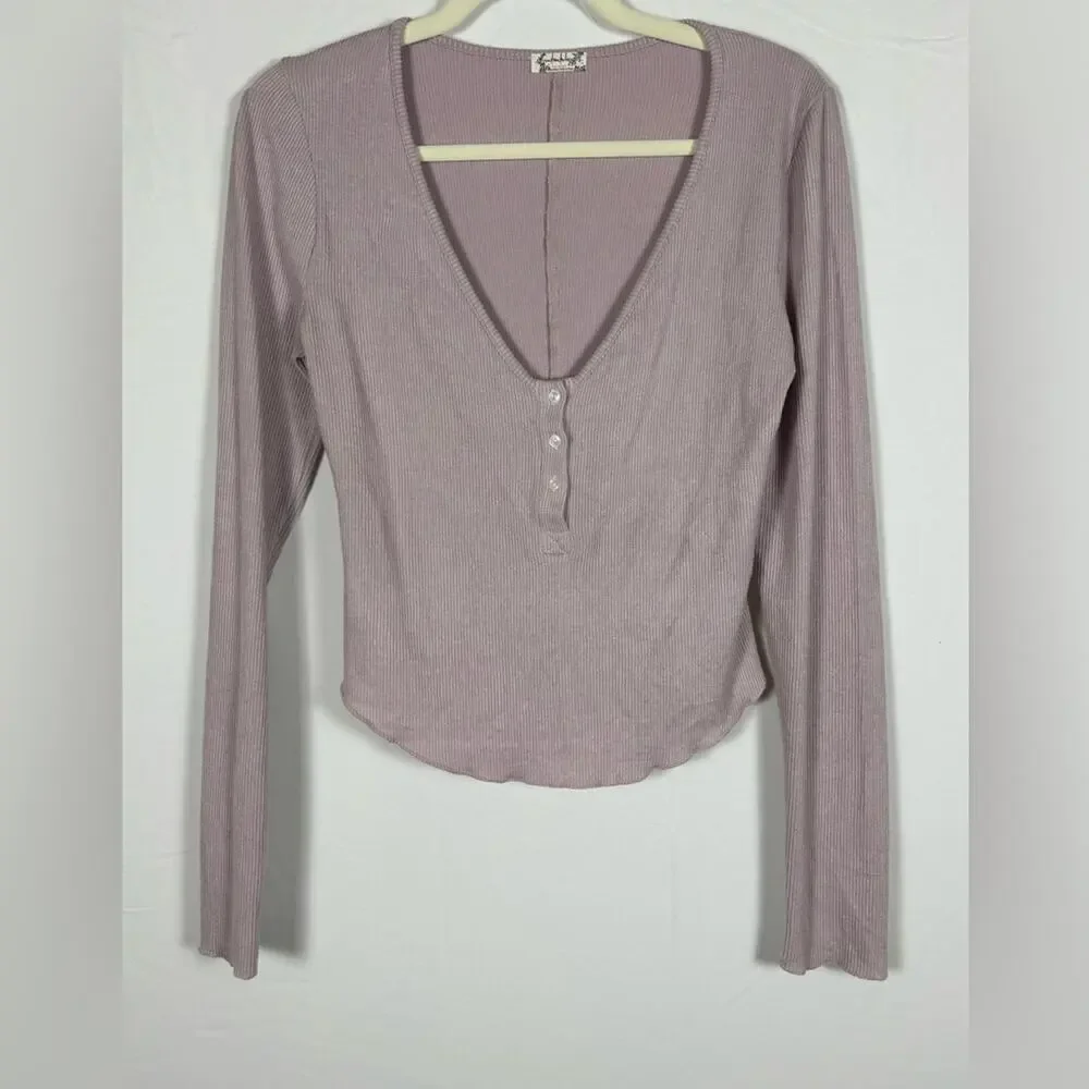 Intimately Free People Keep It Basic Layering Henley Top Lavender Small - Picture 3 of 7